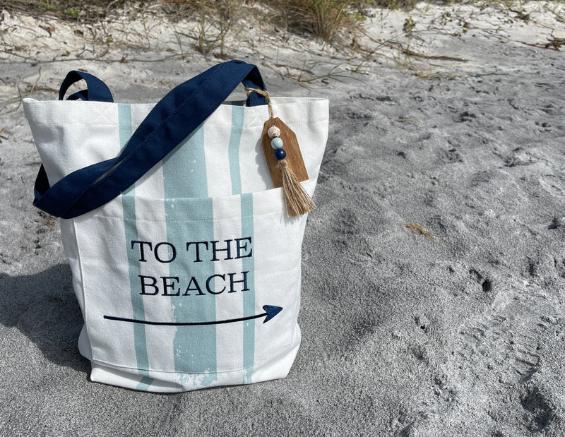 PS-7917 - To the Beach Striped Canvas Tote