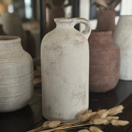 Lrg. White 1 Handle Vase 