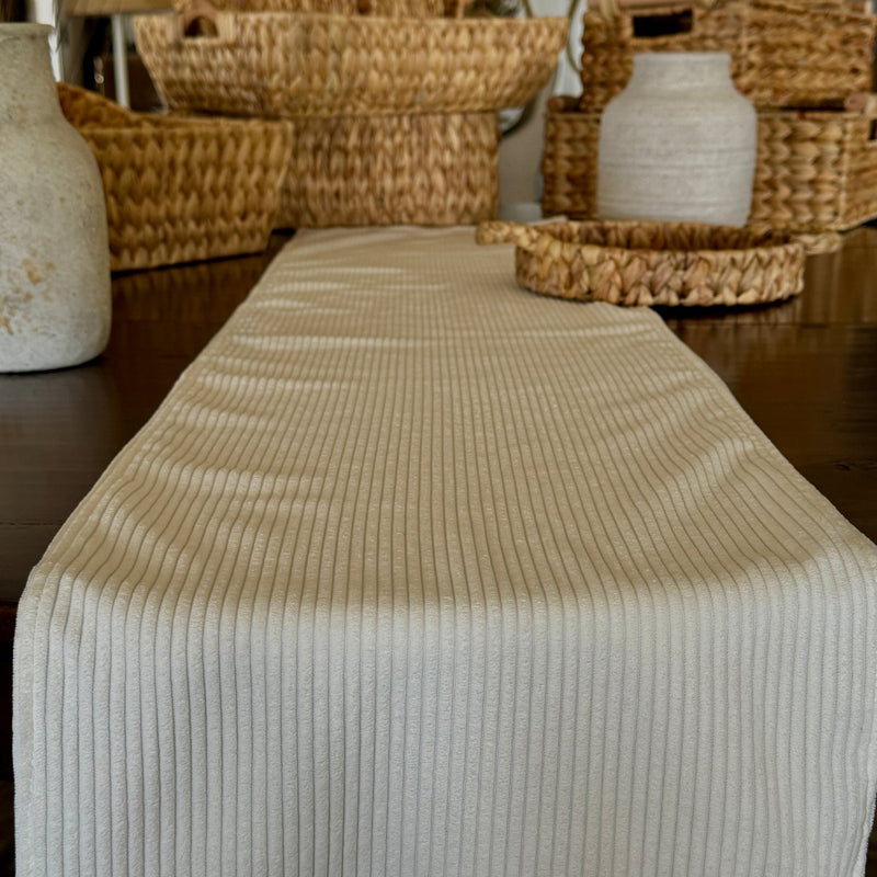 White Corduroy Table Runner 