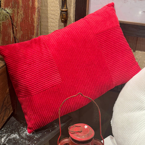 18" x 12" Red Corduroy Pillow 