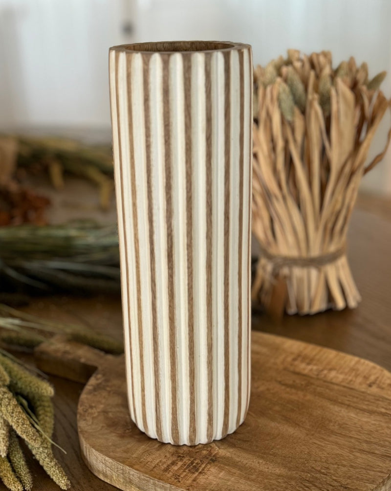 CL-2585 - Tall White Stripe Wood Vase