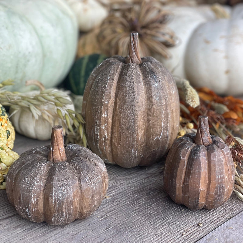 CA-5231 - Wide Wood Carved Pumpkin