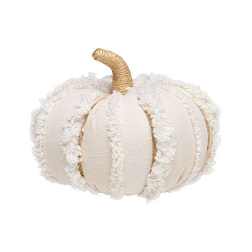 Med. White Fuzzy Stripes Fabric Pumpkin 