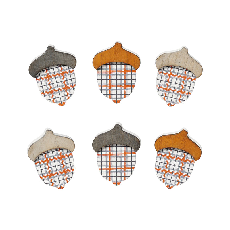 CA-4960 - Sm. Or/Gry Plaid Acorns, Set of 6