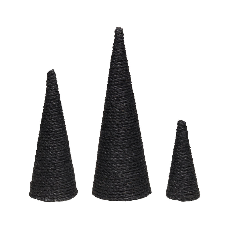 FR-3506 - Sm. Black Jute Cone Trees, Set of 3